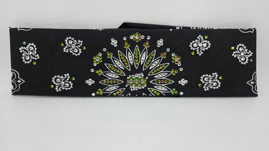 Black Paisley Bandana with Vitrail and Diamond Clear Austrian Crystals (E60106)