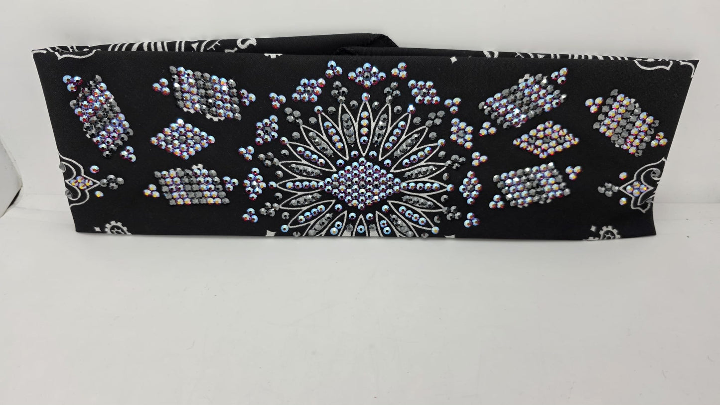 Super LeeAnnette Black Paisley Bandana with Red Shimmer and Black Austrian Crystals (S480100)