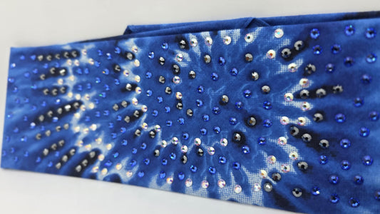 LeeAnnette Blue Tie Dye Bandana with Blue, Black and Aurora Borealis Austrian Crystals (sku40088)