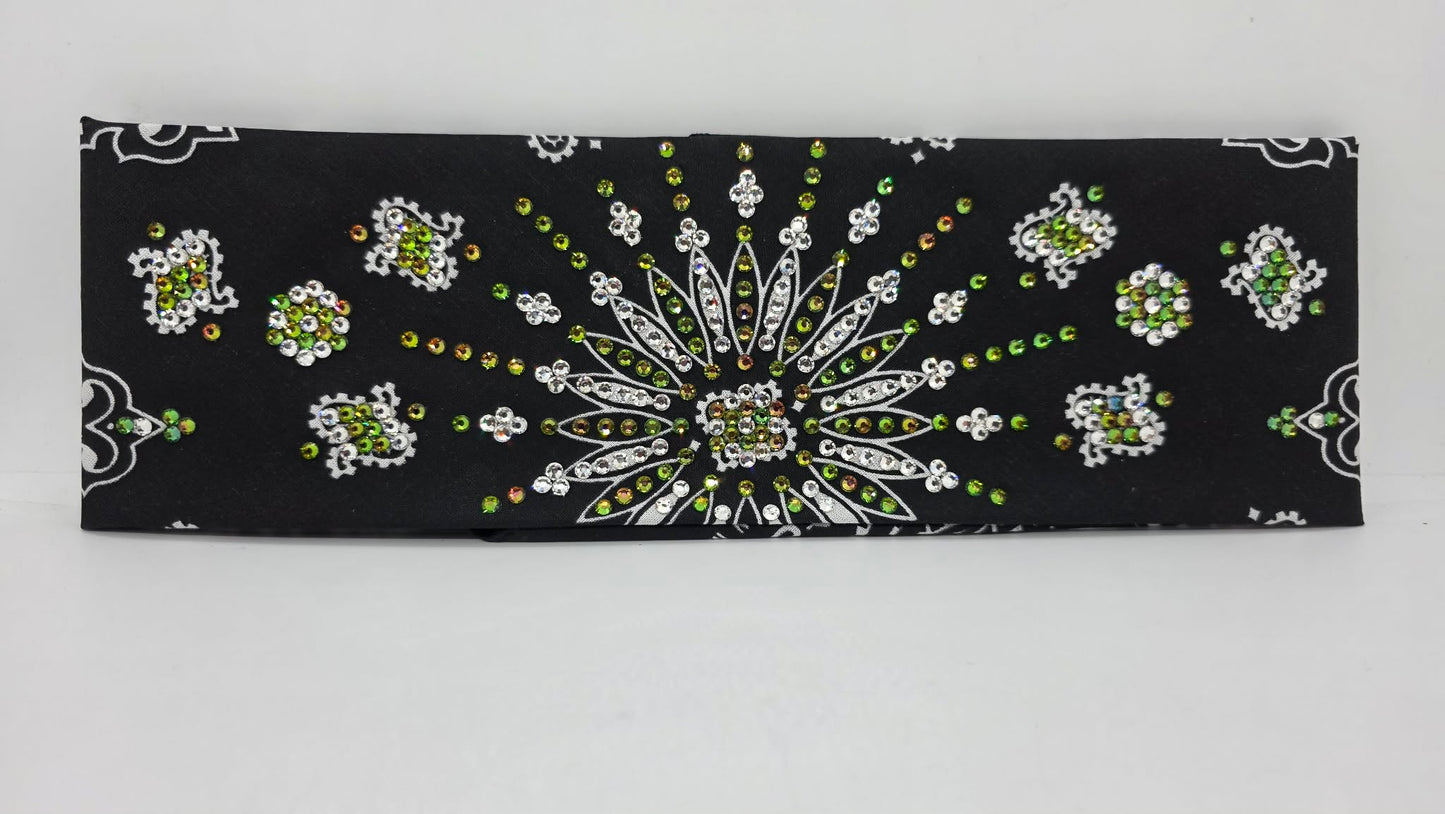 LeeAnnette Black Paisley Bandana with Vitrail and Diamond Clear Austrian Crystals (L40210)