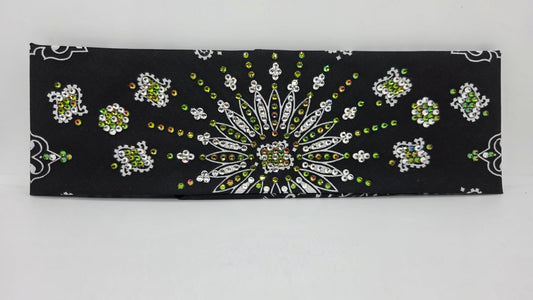 LeeAnnette Black Paisley Bandana with Vitrail and Diamond Clear Austrian Crystals (L40210)
