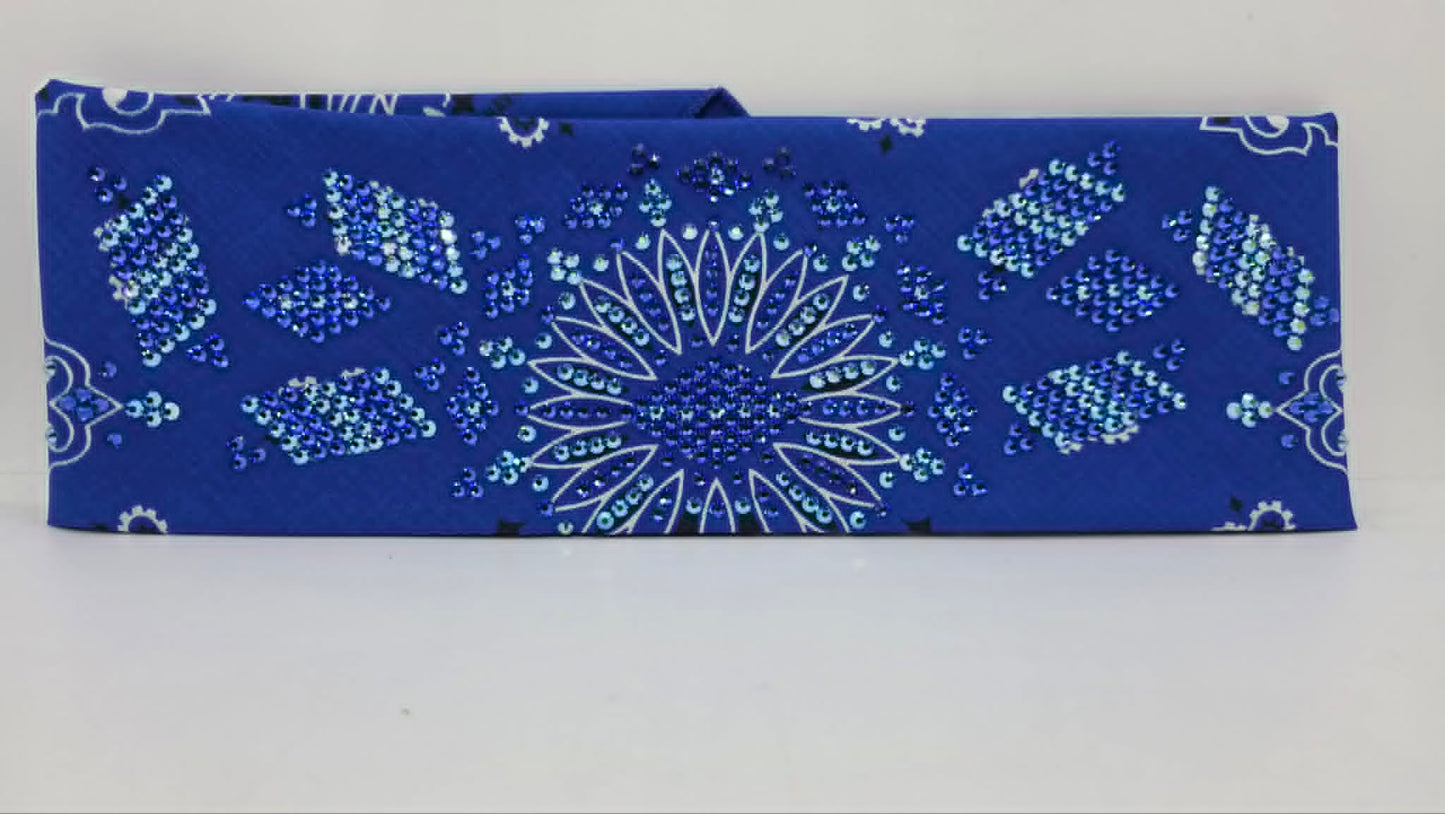 Super LeeAnnette Royal Blue Paisley Bandana with Sapphire and Blue Shimmer Austrian Crystals (S48154)
