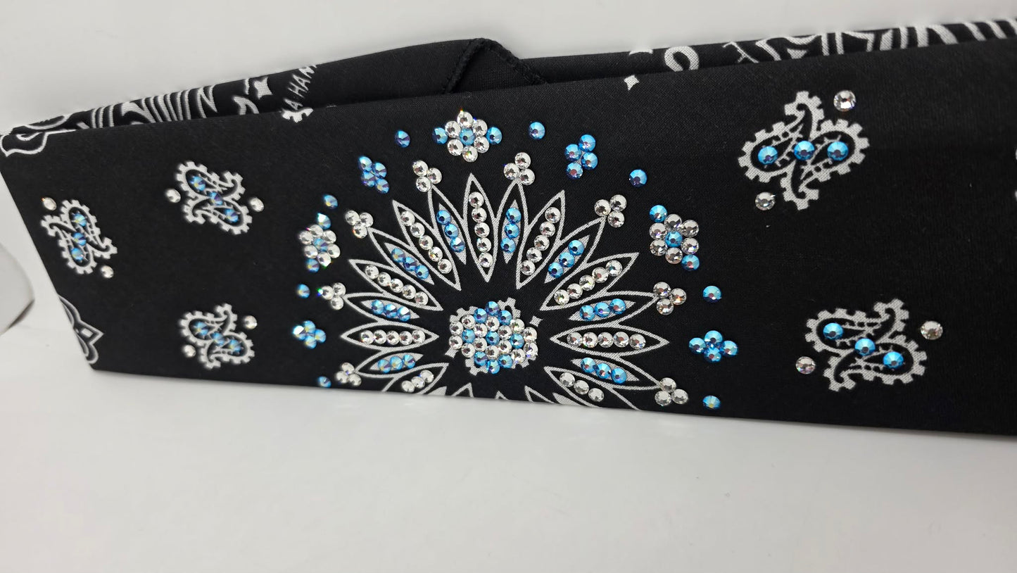 Black Paisley Bandana with Blue Violet Shimmer and Diamond Clear Austrian Crystals (E6425)
