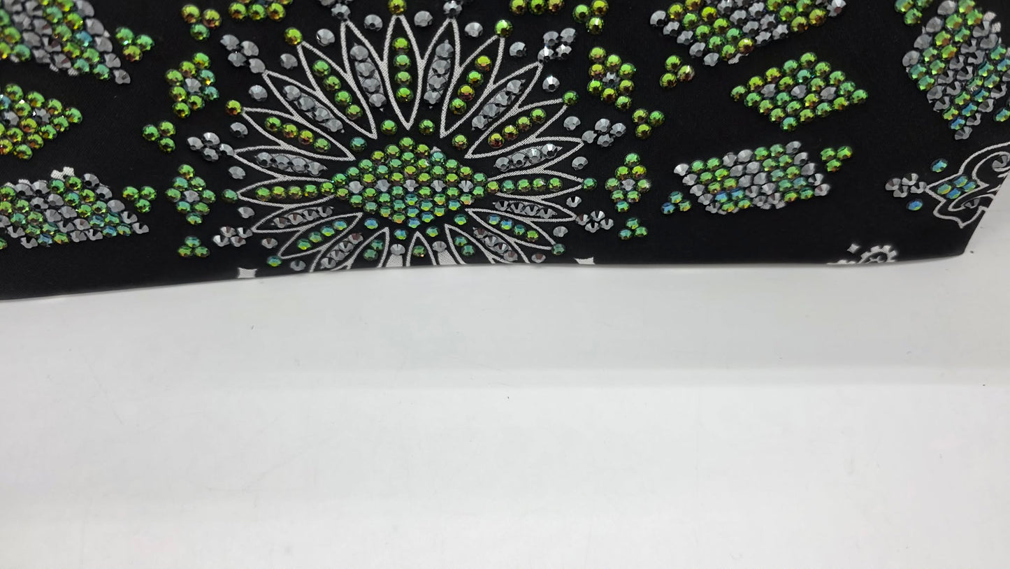 Super LeeAnnette Black Paisley Bandana with Black and Vitrail Austrian Crystals (S48113)