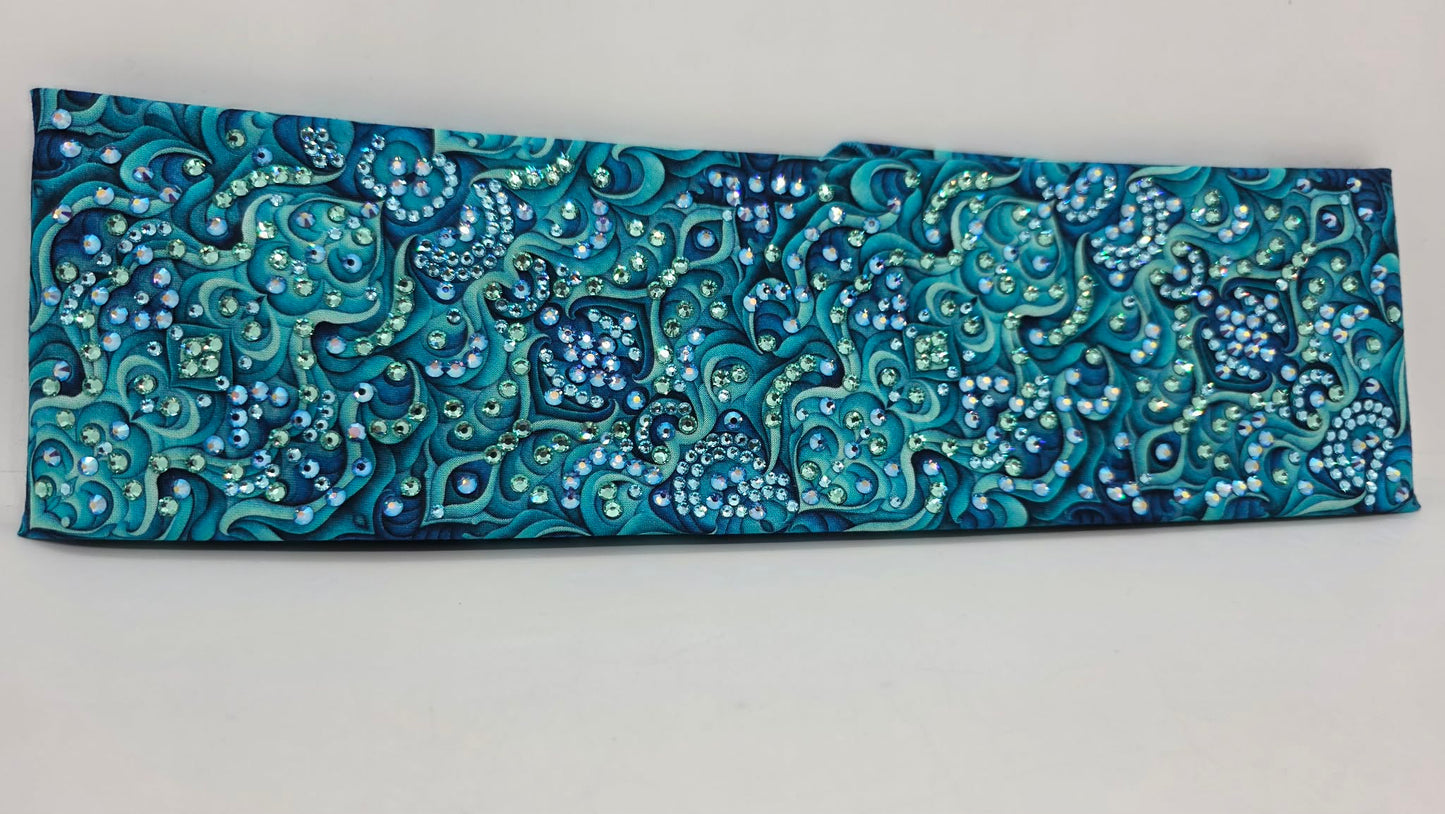 Super LeeAnnette Turquoise and Blue Kaleidoscope Bandana with Blue Shimmer, Aqua and Caribbean Sea Austrian Crystals (S48138)