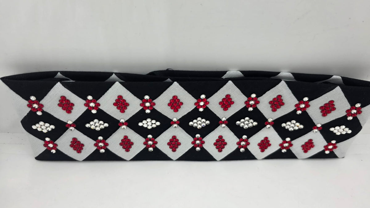 LeeAnnette Black and White Checker Bandana with Red and Diamond Clear Austrian Crystals (L40276)