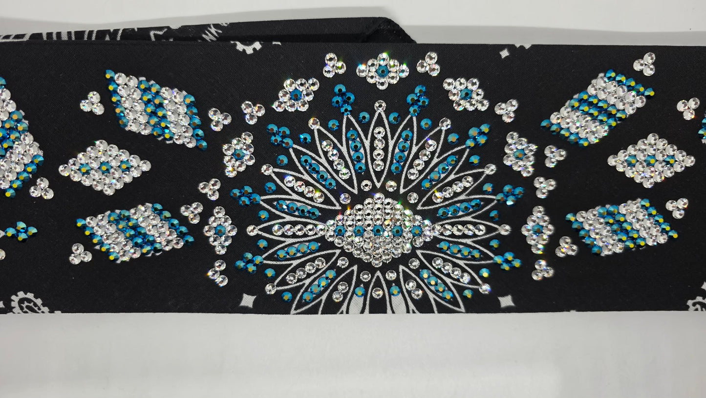 Super LeeAnnette Black Paisley Bandana with Jet Shimmer and Diamond Clear Austrian Crystals (S48123)