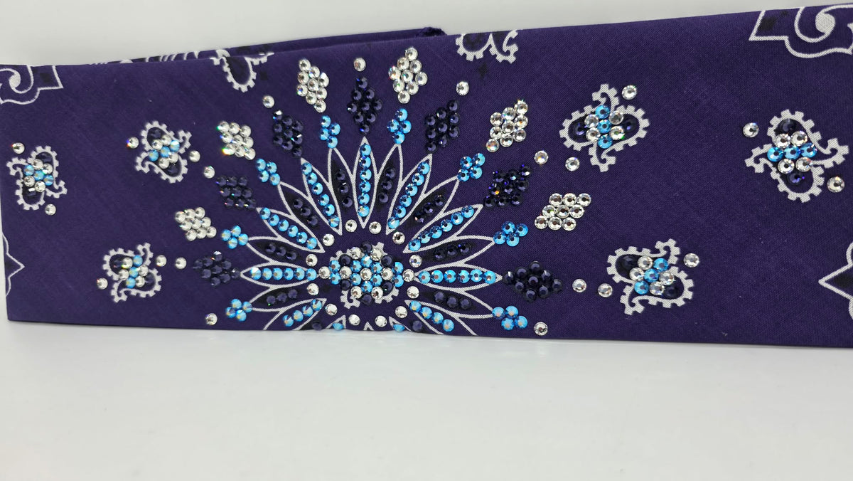 LeeAnnette Purple Paisley Bandana with Dark Purple, Blue Shimmer and Diamond Clear Austrian Crystals (L40273)