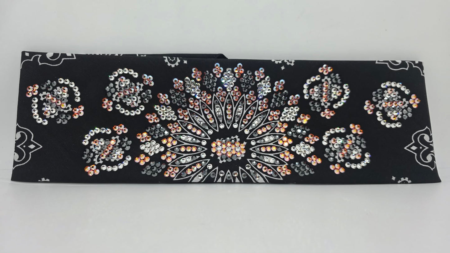 Super LeeAnnette Black Paisley Bandana with Sun Shimmer, Black and Diamond Clear Austrian Crystals (S48176)