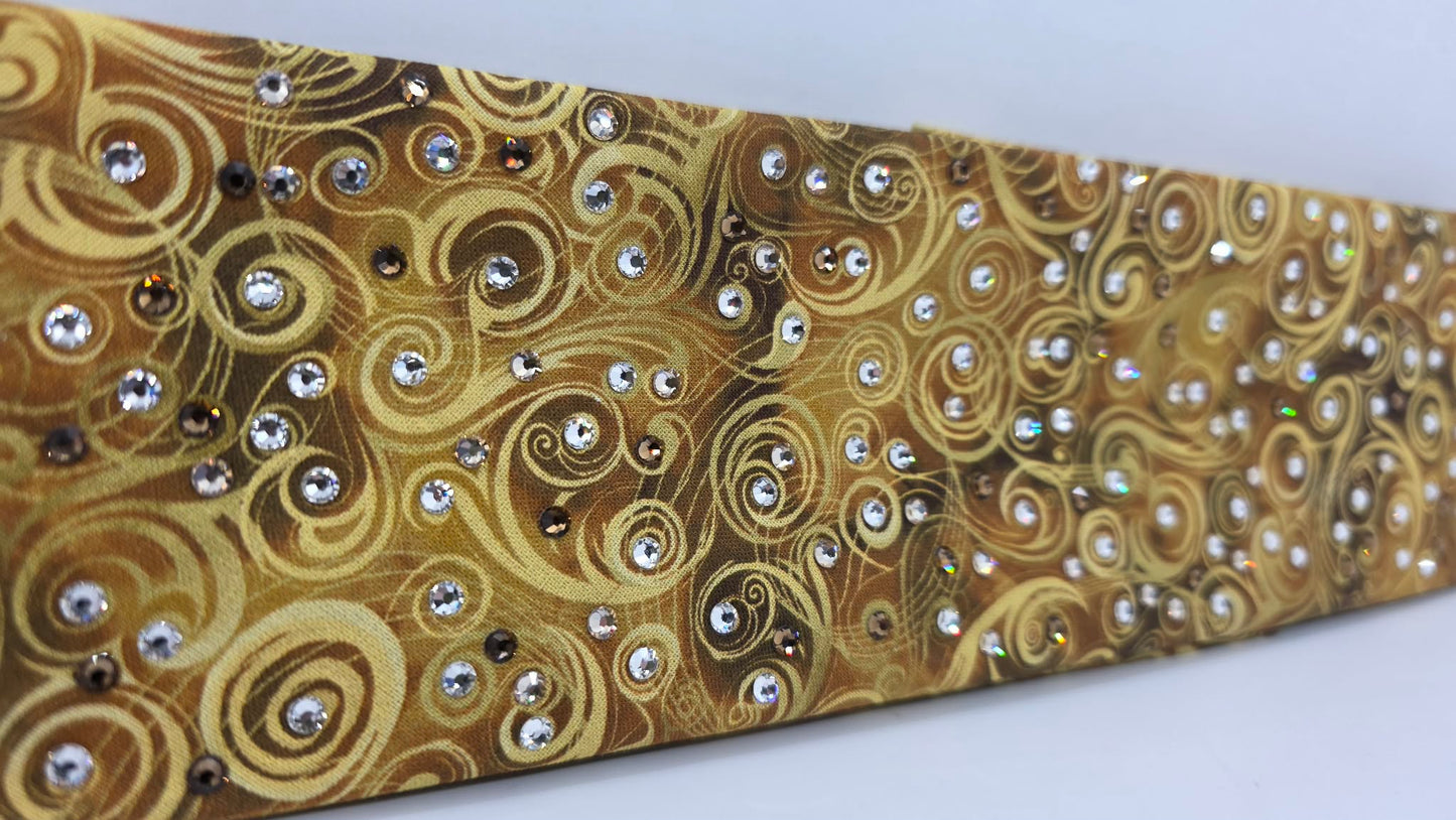 Yellow Scrolls Bandana with Brown, Honey and Diamond Clear Austrian Crystals (E60117)