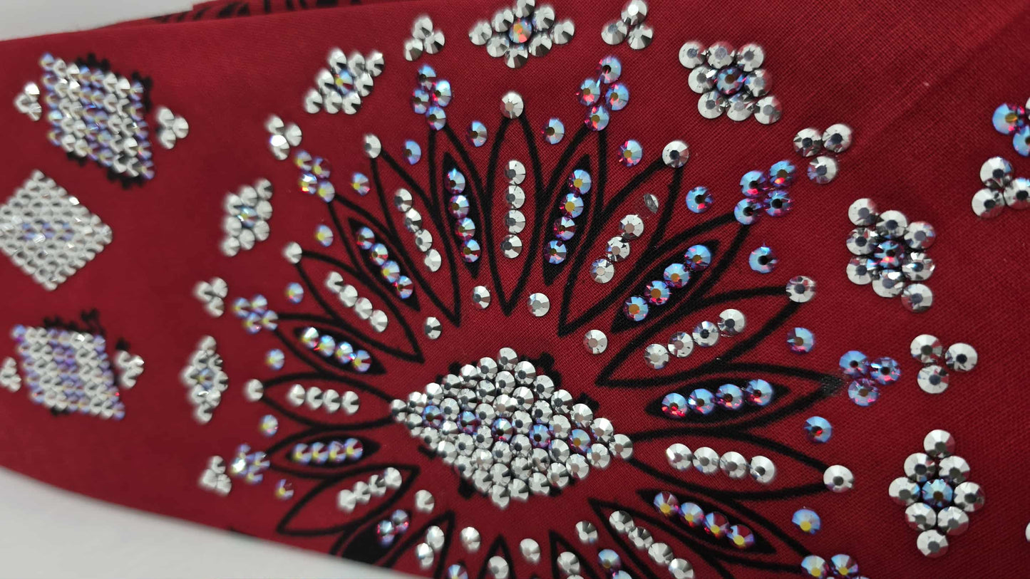 Super LeeAnnette Large Red Bandana with Red Shimmer and Chrome Austrian Crystals (sku40122)