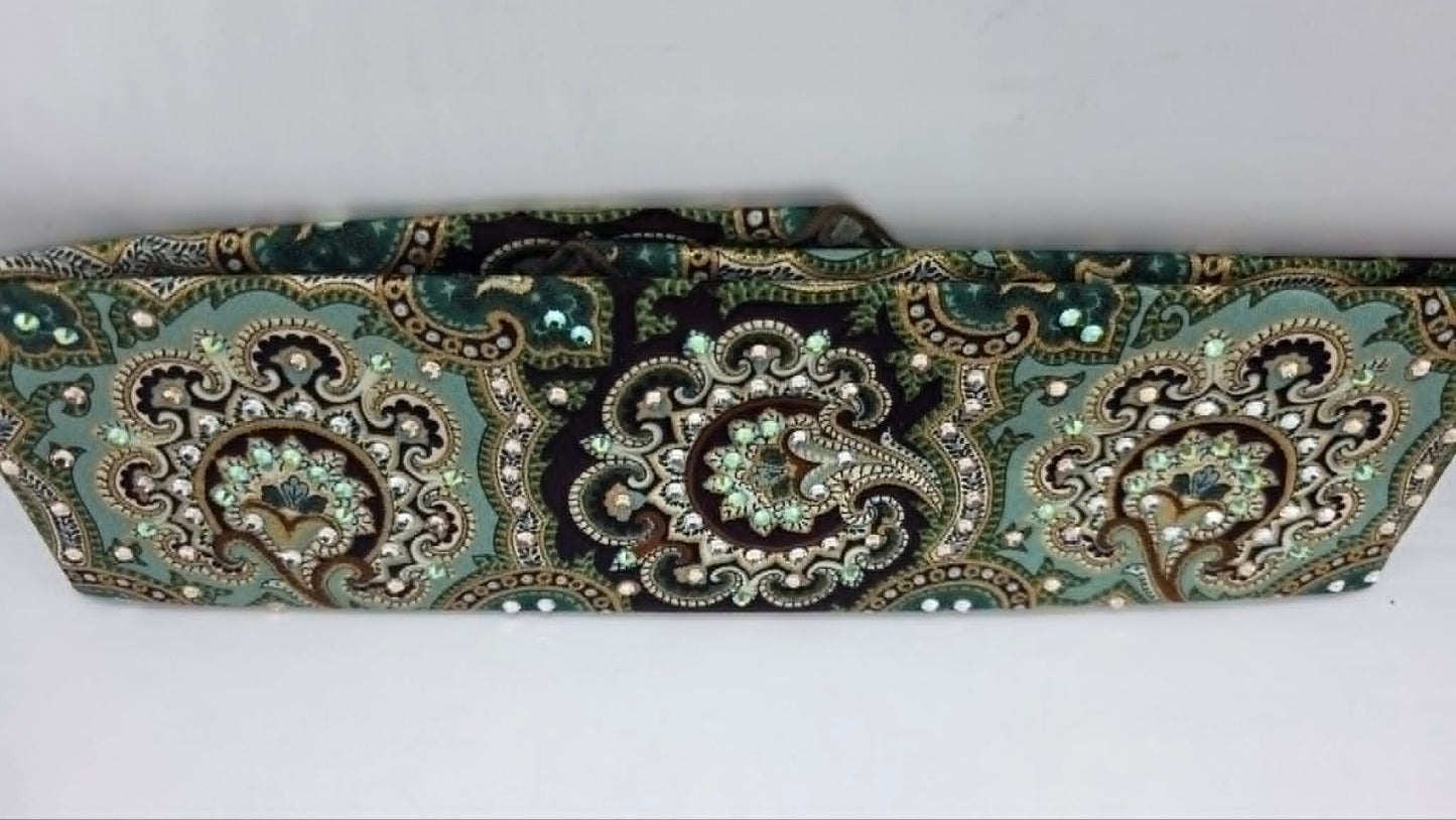 Royal Green Bandana with Peridot Shimmer, Honey and Diamond Clear Austrian Crystals (E60148)