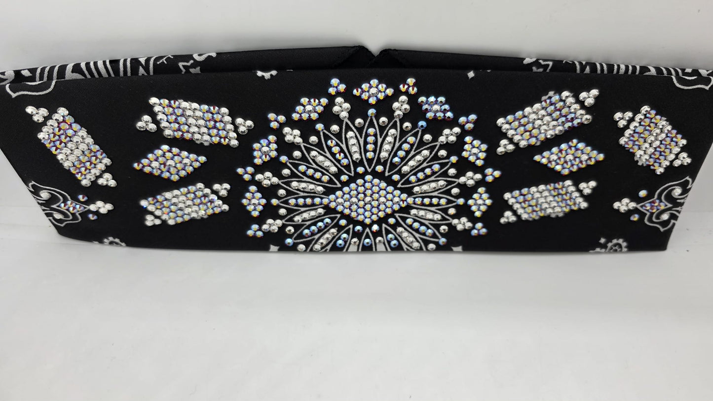 Super LeeAnnette Black Paisley Bandana with Red Shimmer and Diamond Clear Austrian Crystals (S480101)