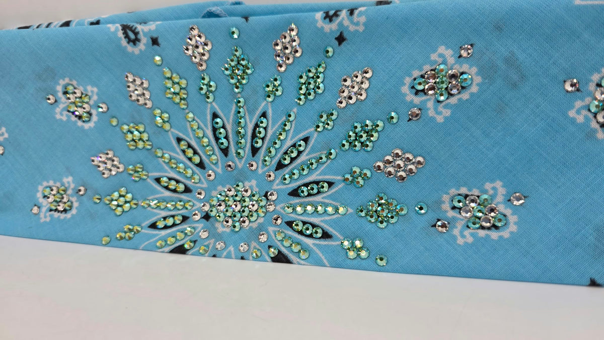 LeeAnnette Baby Blue Paisley Bandana with Peridot Shimmer and Diamond Clear Austrian Crystals (L40284)