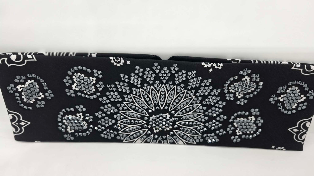 Super LeeAnnette Black Paisley Bandana with Black Austrian Crystals (S48188)