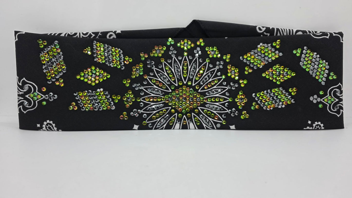 Super LeeAnnette Black Paisley Bandana with Black and Vitrail Austrian Crystals (S48113)