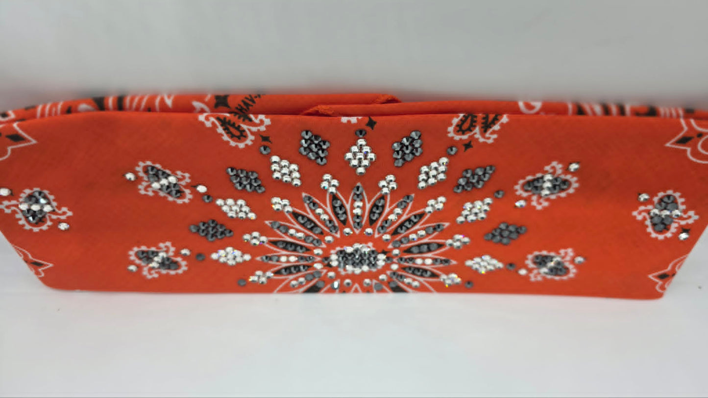 LeeAnnette Orange Paisley Bandana with Black and Diamond Clear Austrian Crystals (L40266)