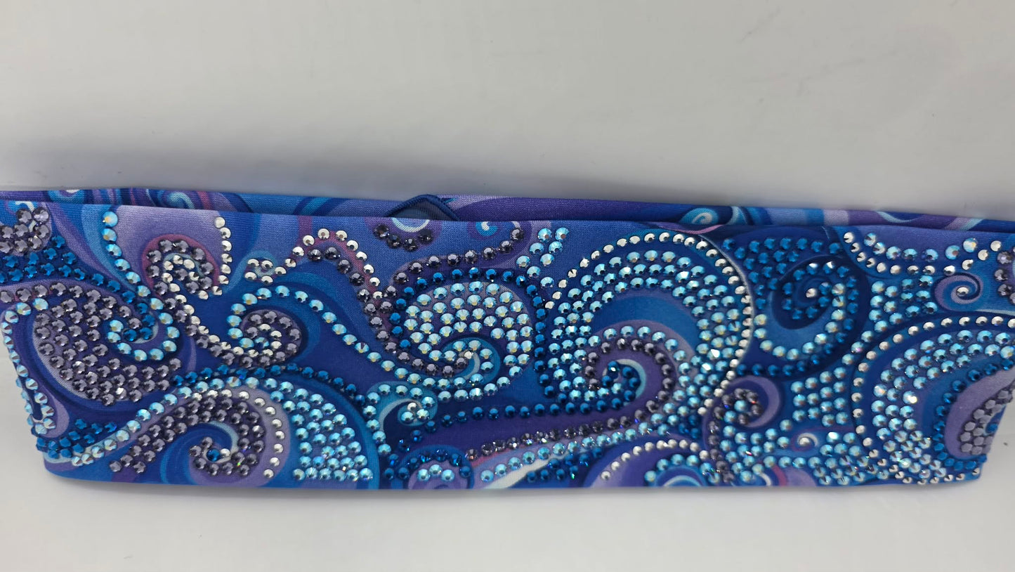 Super Duper LeeAnnette Purple and Blue Swirl Bandana with Blue, Shimmer, Capri, Chrome, Light and Dark Purples Austrian Crystals (D49503)
