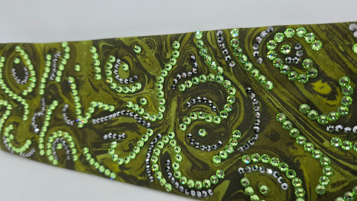 Super LeeAnnette Olive Green Oil Slick Bandana with Peridot and Black Austrian Crystals (S48151)