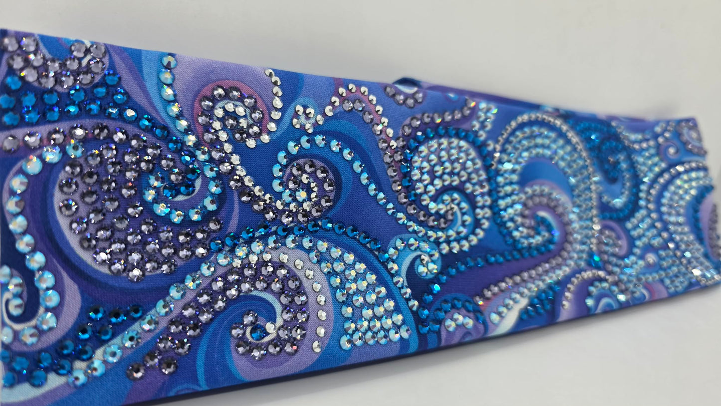 Super Duper LeeAnnette Purple and Blue Swirl Bandana with Blue, Shimmer, Capri, Chrome, Light and Dark Purples Austrian Crystals (D49503)