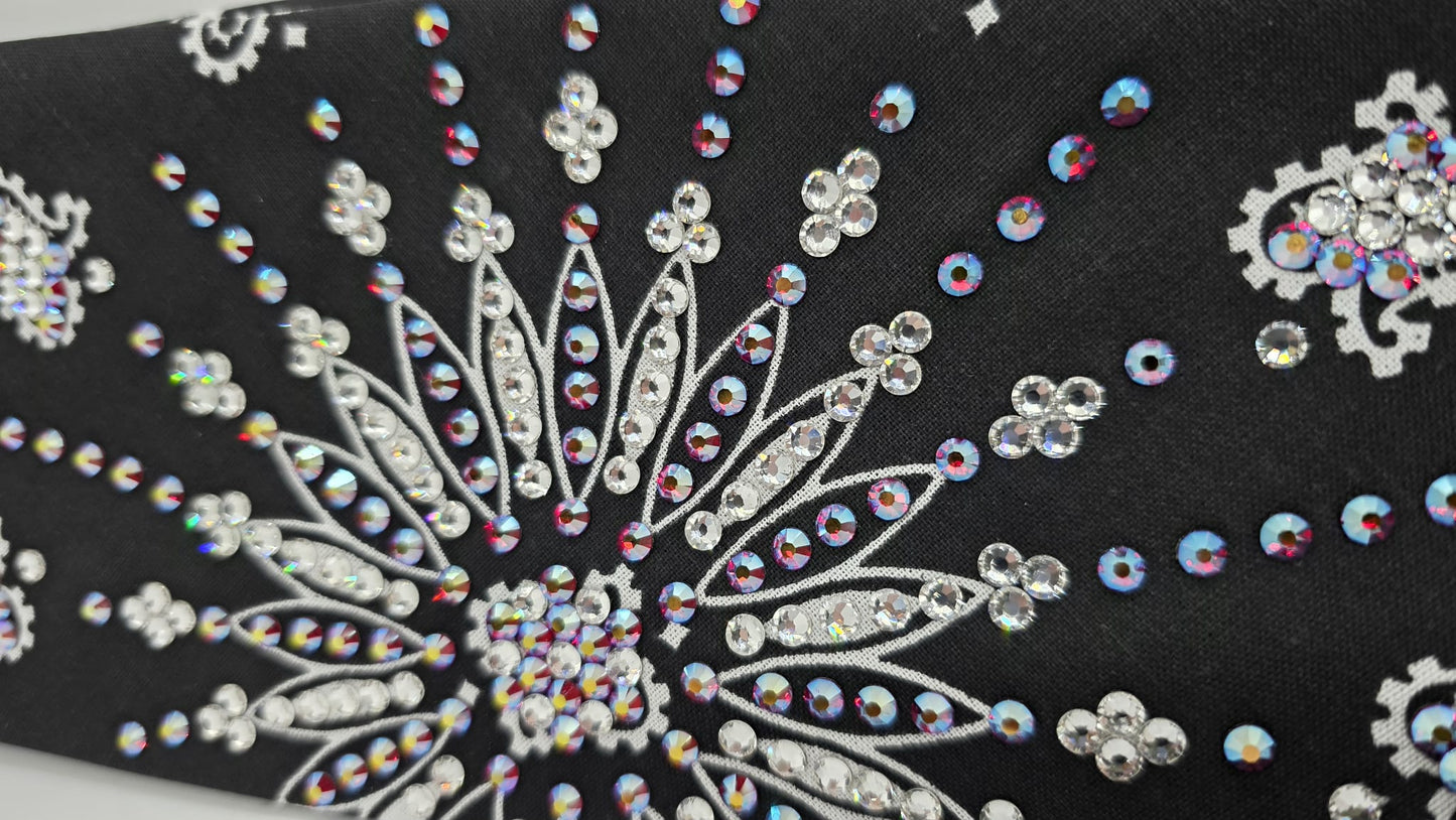 LeeAnnette Black Paisley Bandana with Red Shimmer and Diamond Clear Austrian Crystals (L40200))