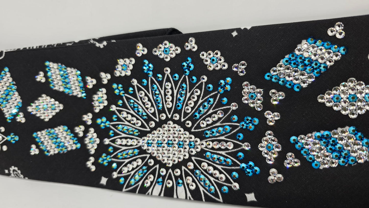 Super LeeAnnette Black Paisley Bandana with Jet Shimmer and Diamond Clear Austrian Crystals (S48123)