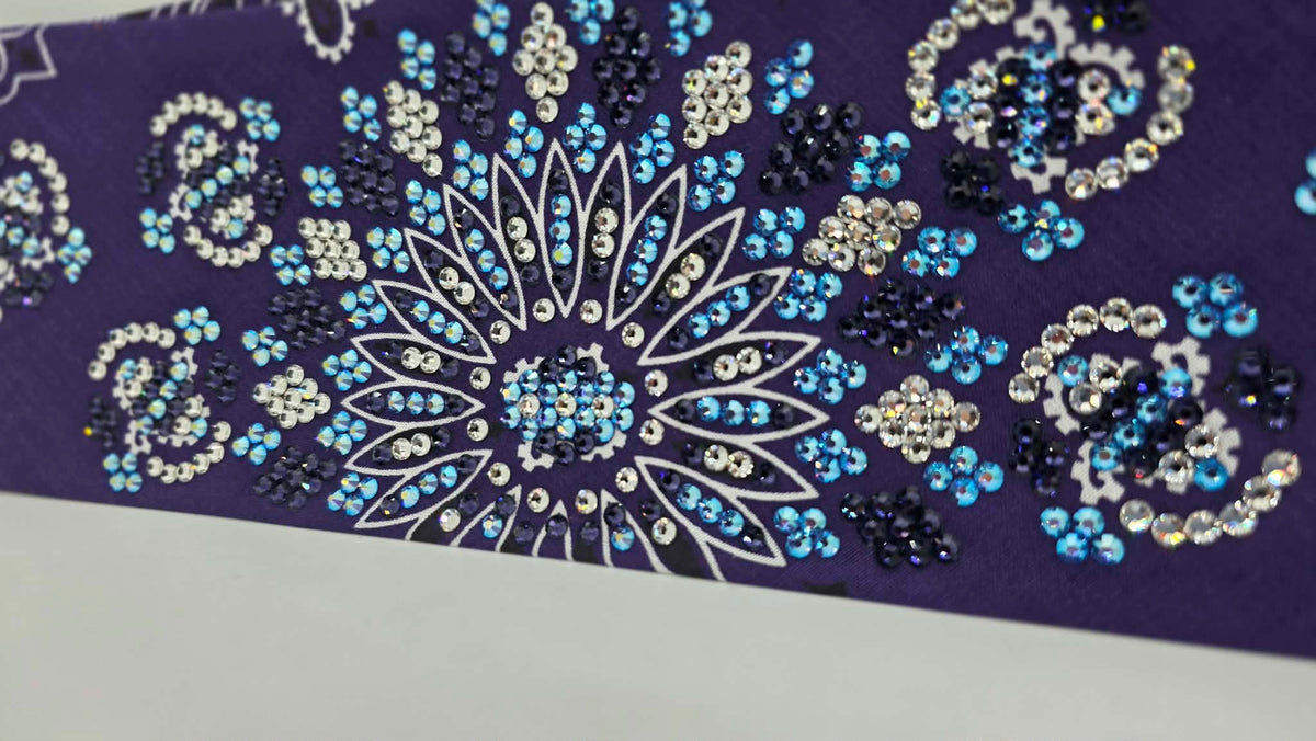 Super LeeAnnette Purple Paisley Bandana with Dark Purple, Blue Shimmer and Diamond Clear Austrian Crystals (S48185)