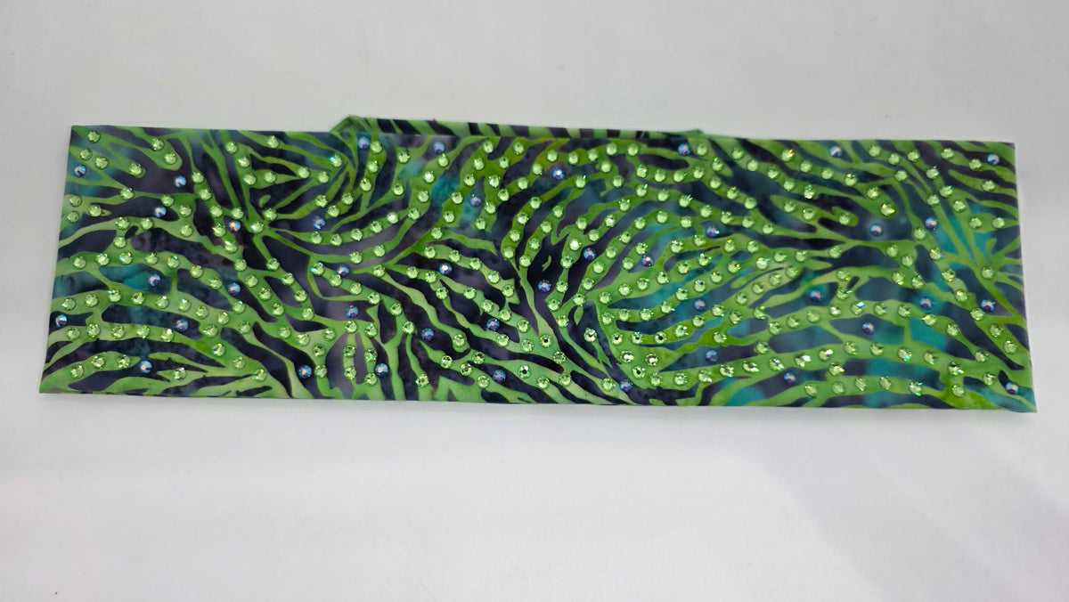 LeeAnnette Green Tiger Strips Bandana with Blue Shimmer and Peridot Austrian Crystals (L40299)