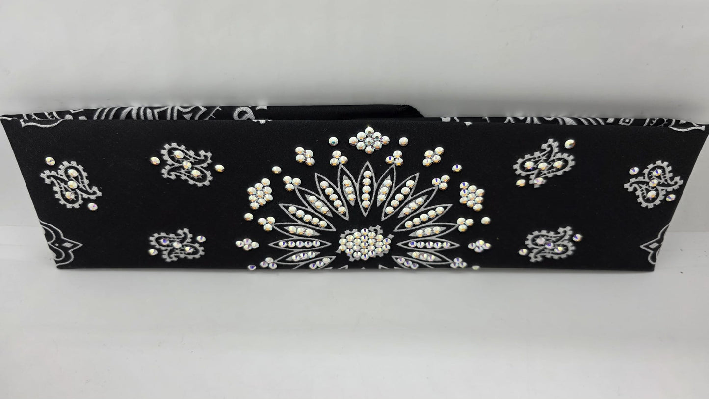 Black Paisley Bandana with Aurora Borealis Austrian Crystals (E60101)