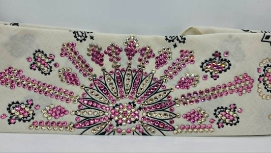 Super LeeAnnette Off White Paisley Bandana with Rose and Honey Austrian Crystals (S48160)