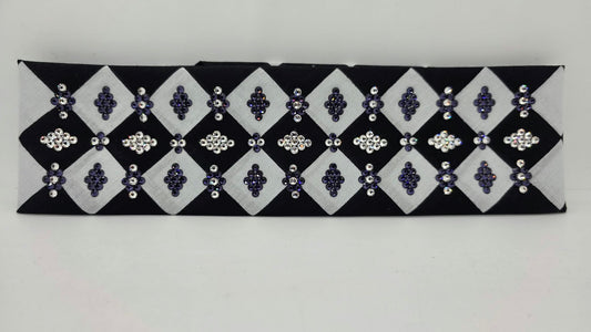 LeeAnnette Black and White Checker Bandana with Purple and Diamond Clear Austrian Crystals (L40289)