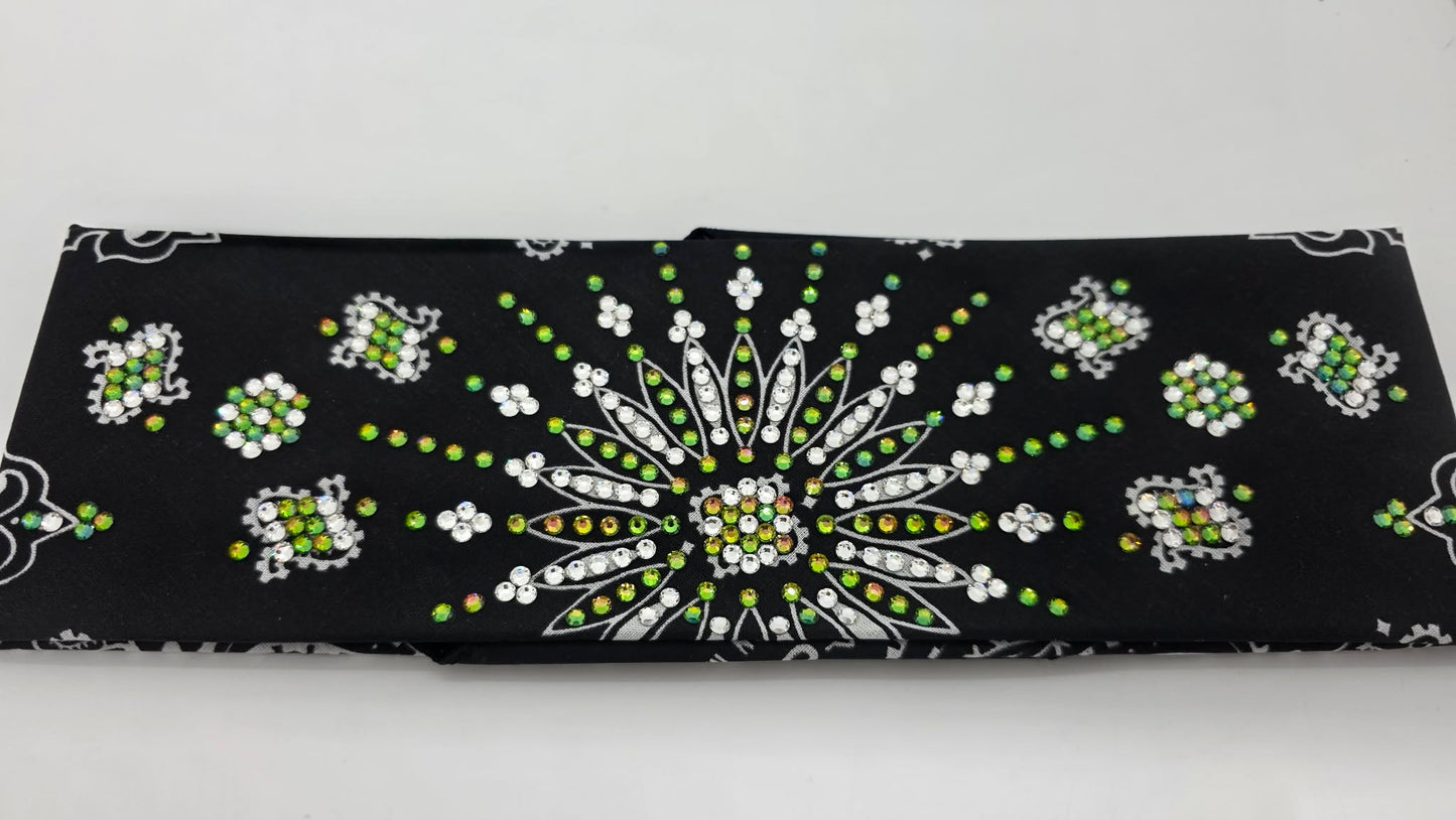 LeeAnnette Black Paisley Bandana with Vitrail and Diamond Clear Austrian Crystals (L40210)