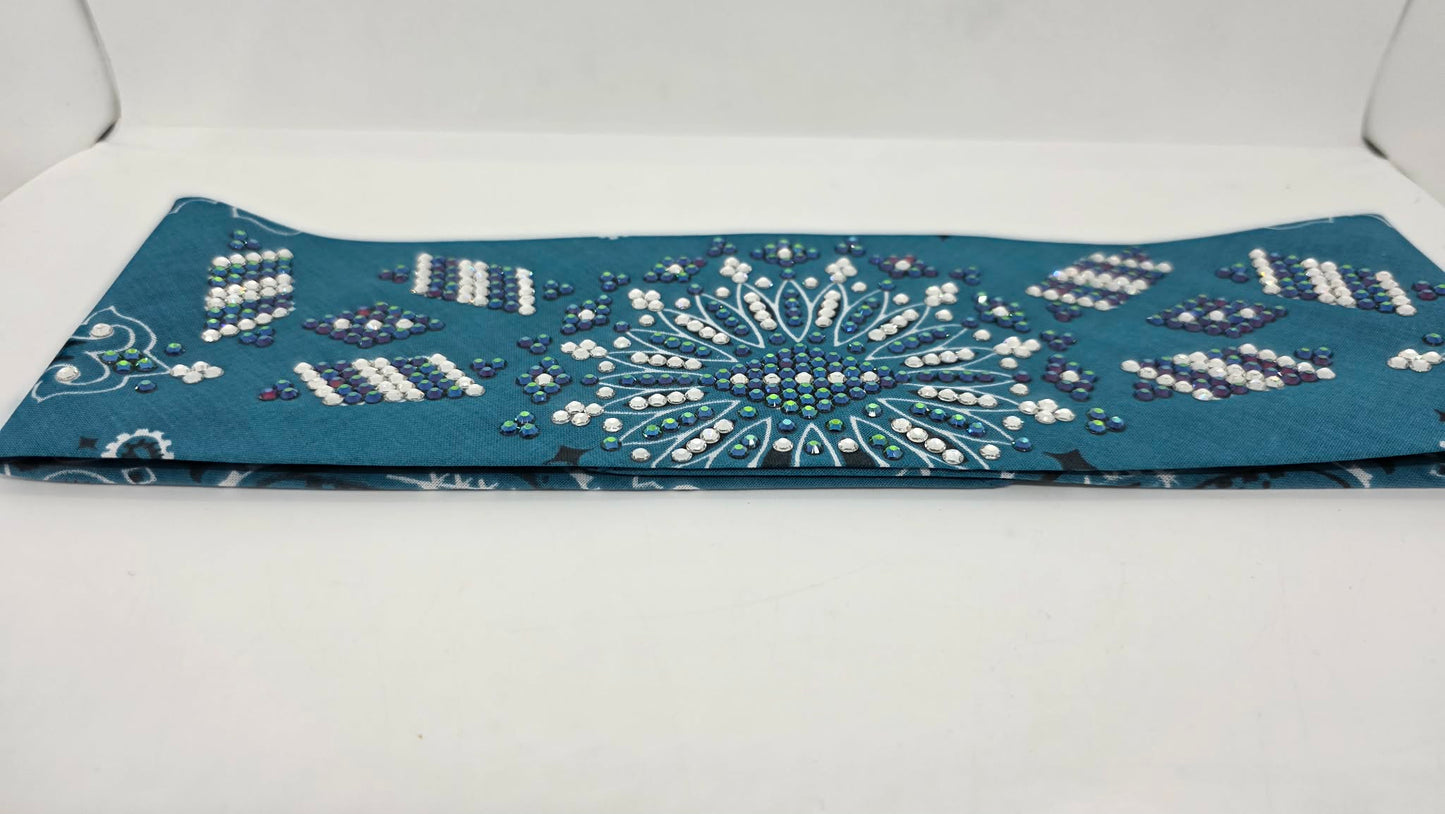 Super LeeAnnette Dark Teal Paisley Bandana with Vitrail and Diamond Sea Austrian Crystals (S48141)