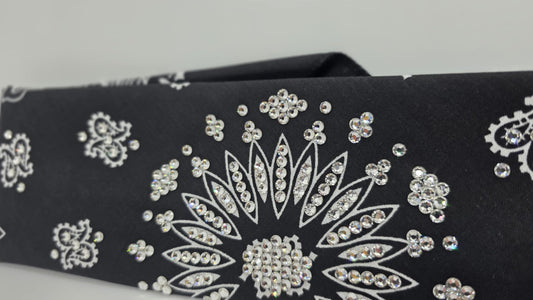 EXTRA BLING - Black Paisley Bandana with Diamond Clear Austrian Crystals (sku6397)