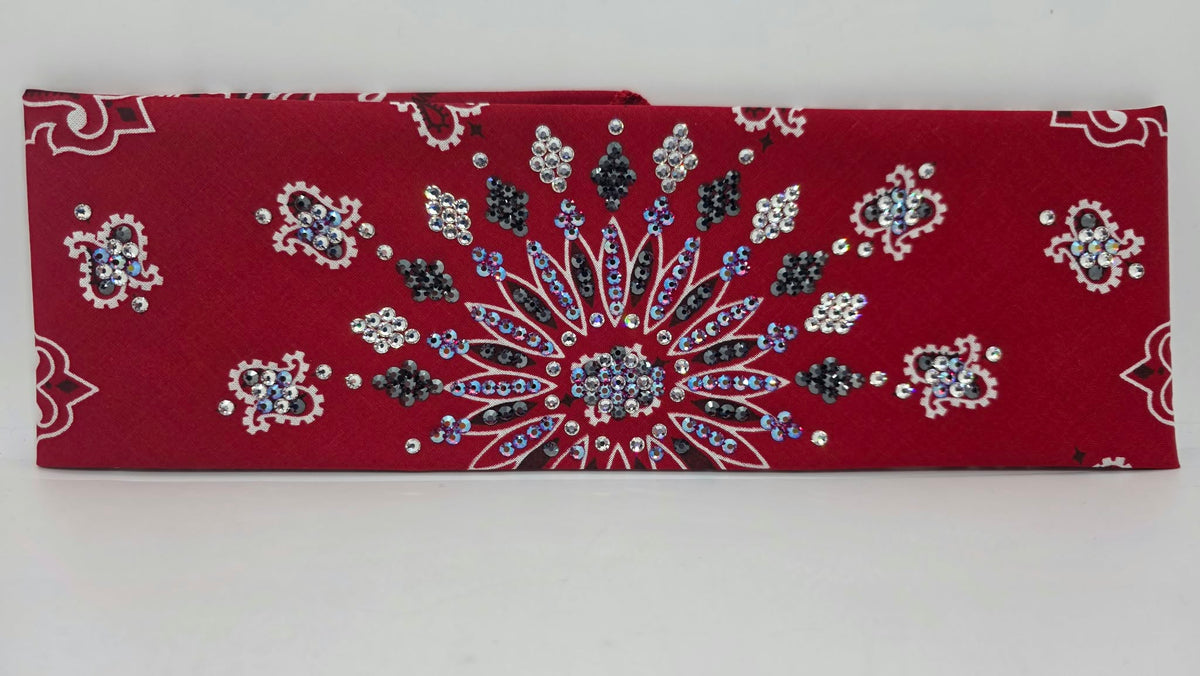 LeeAnnette Red Paisley Bandana with Red Shimmer, Black and Diamond Clear Austrian Crystals (L40300)