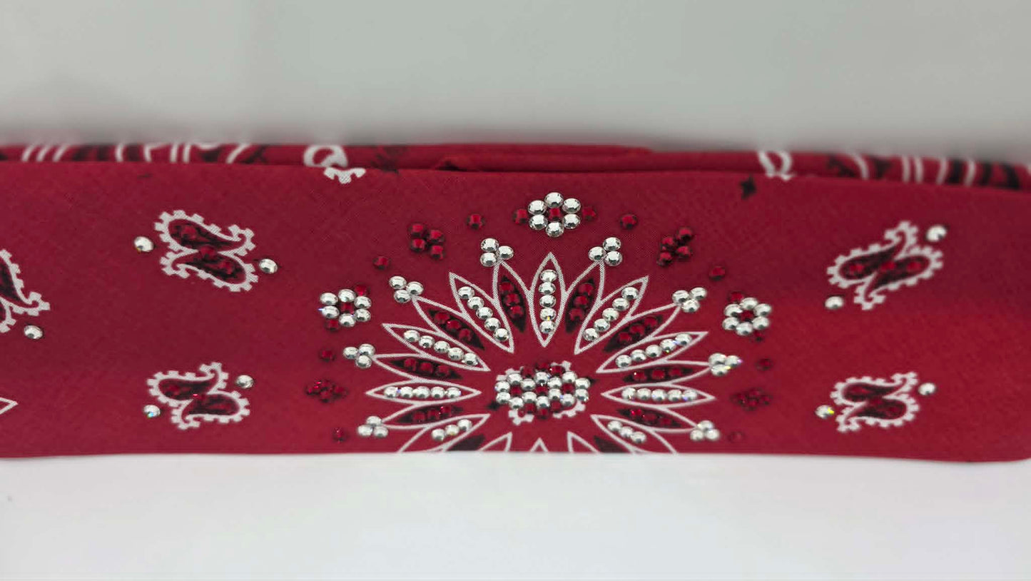 Red Paisley Bandana with Red and Diamond Clear Austrian Crystals (E60152)