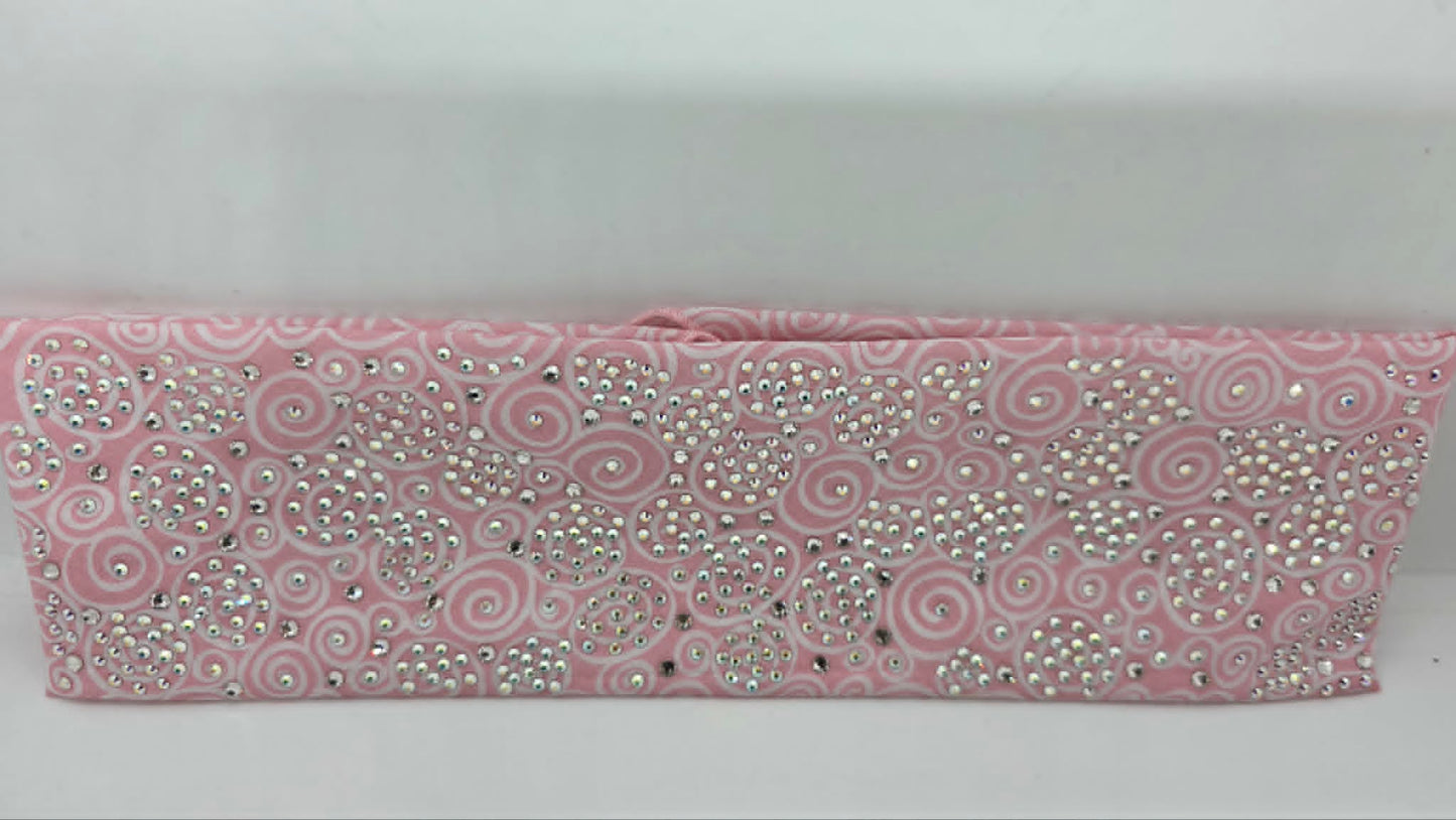 Super LeeAnnette Baby Pink Scrolls Bandana with Aurora Borealis and Diamond Clear Austrian Crystals (S48144)