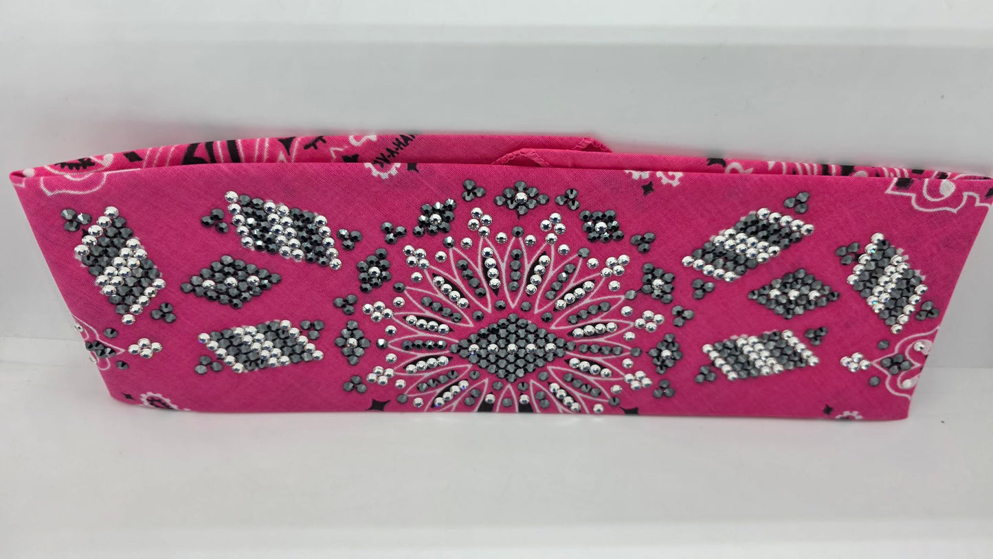 Super LeeAnnette Pink Paisley Bandana with Black and Diamond Sea Austrian Crystals (S48139)