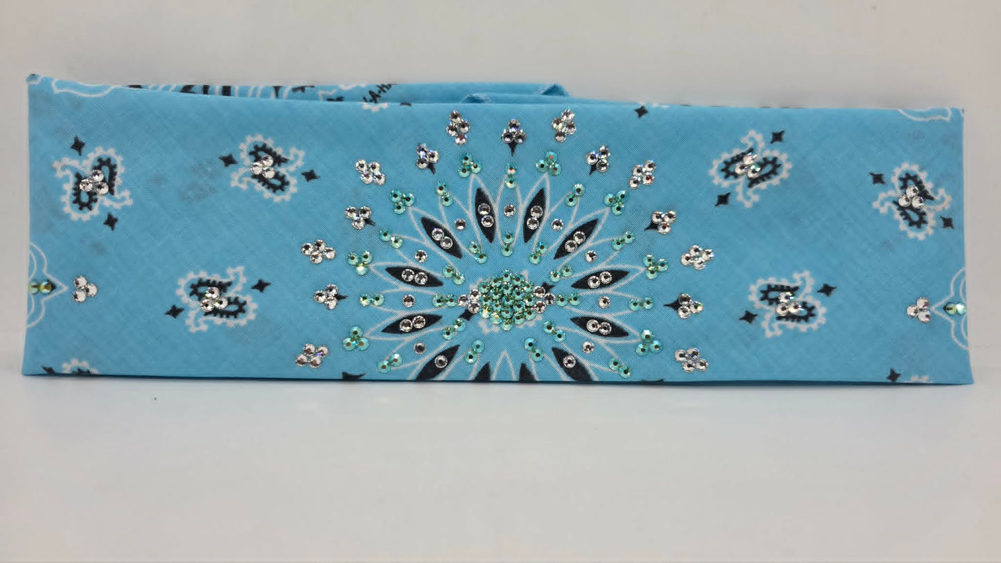 Baby Blue Paisley Bandana with Peridot Shimmer and Diamond Clear Austrian Crystals (E60143)