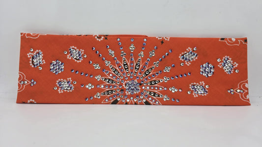 LeeAnnette Orange Paisley Bandana with Red Shimmer and Diamond Clear Austrian Crystals (sku40092)