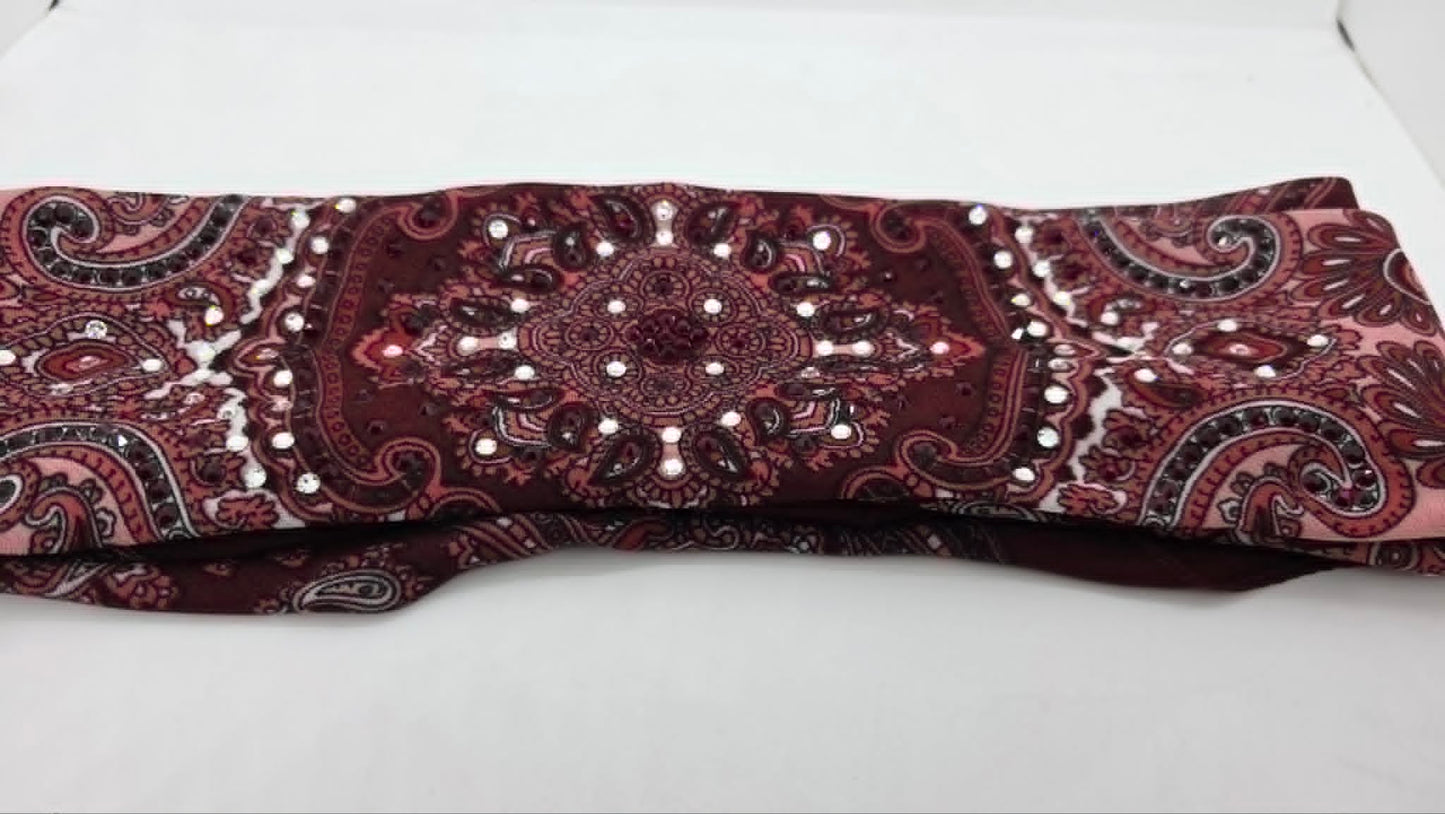 Burgundy Scarf with Red and Diamond Clear Austrian Crystals (LS30006)