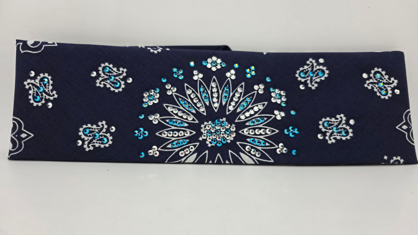 Navy Blue Paisley Bandana with Jet Shimmer and Chrome Austrian Crystals (E60144)
