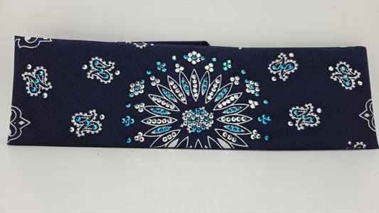 Navy Blue Paisley Bandana with Jet Shimmer and Chrome Austrian Crystals (E60144)