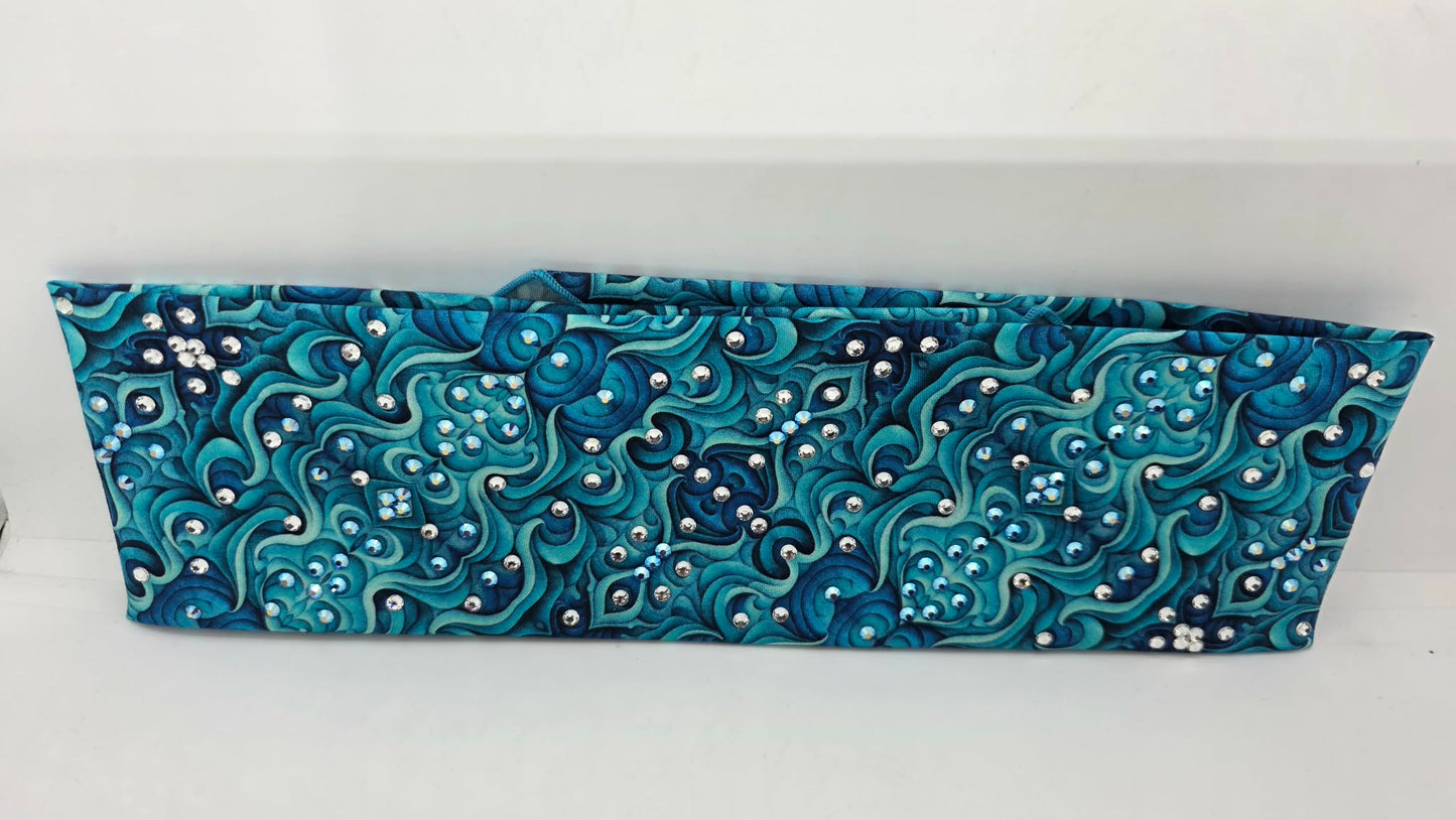Turquoise and Blue Kaleidoscope Bandana with Blue Shimmer and Diamond Clear Austrian Crystals (E60124)