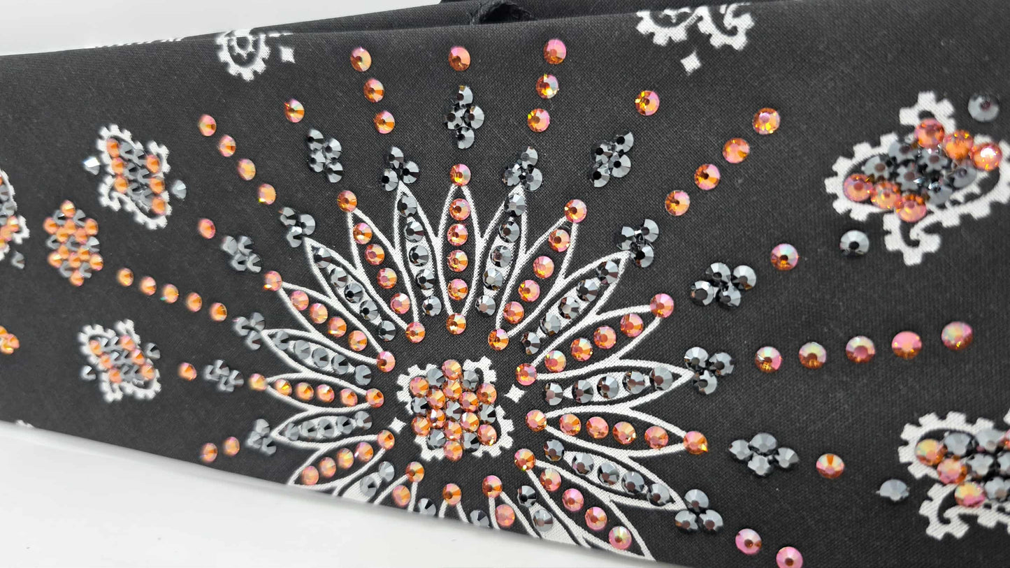 LeeAnnette Black Paisley Bandana with Lava and Black Austrian Crystals (sku40157)