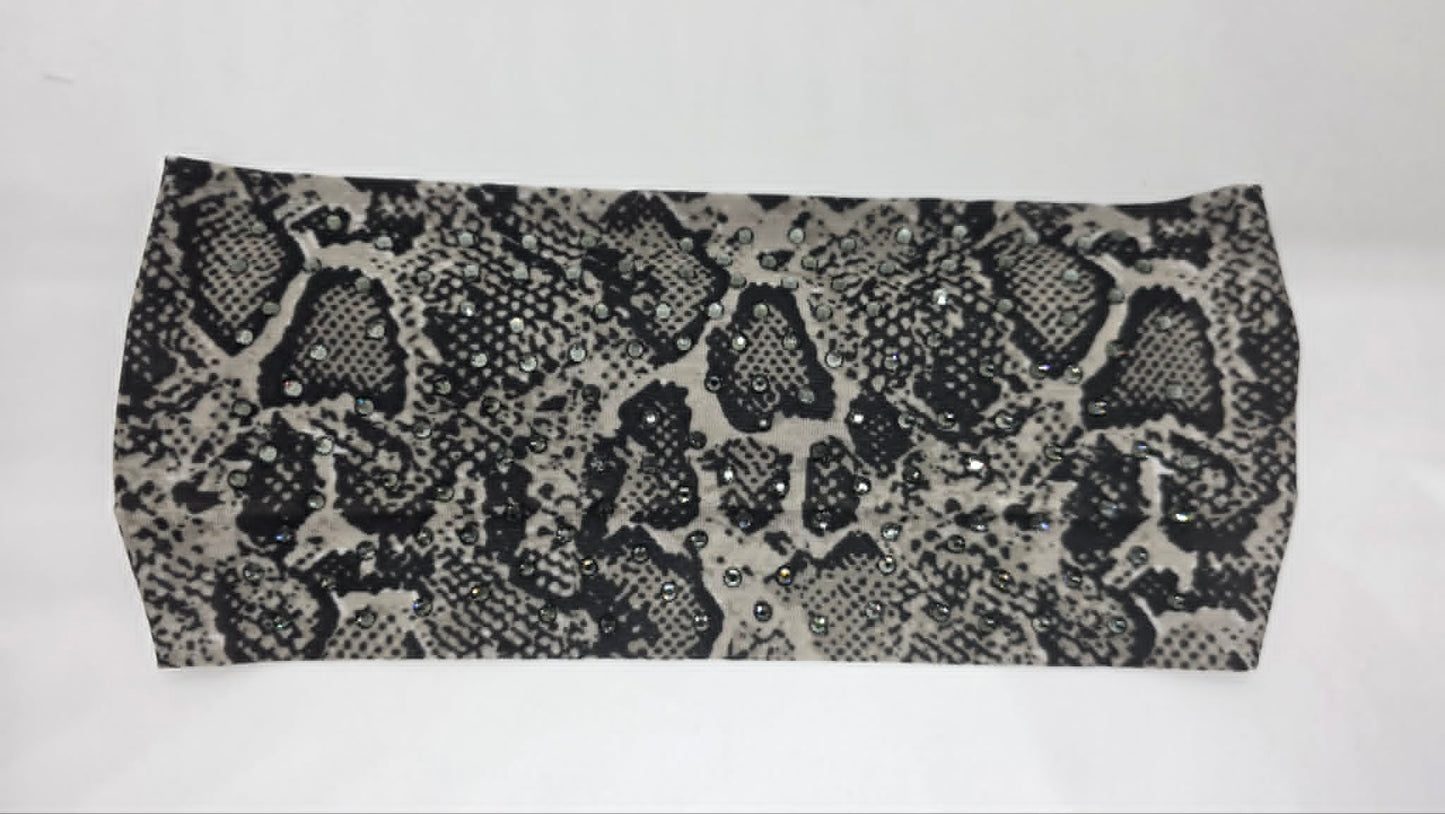 Stretchy Headband Snake Print with Black Crystals (Sku5482)
