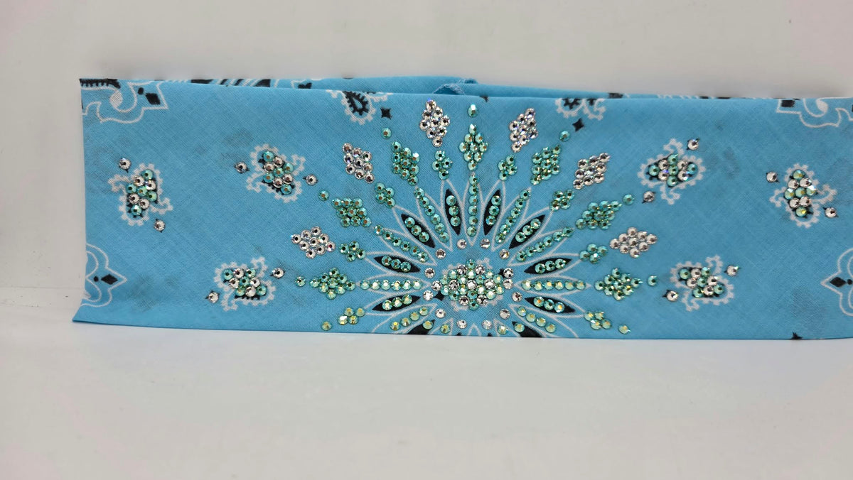 LeeAnnette Baby Blue Paisley Bandana with Peridot Shimmer and Diamond Clear Austrian Crystals (L40284)