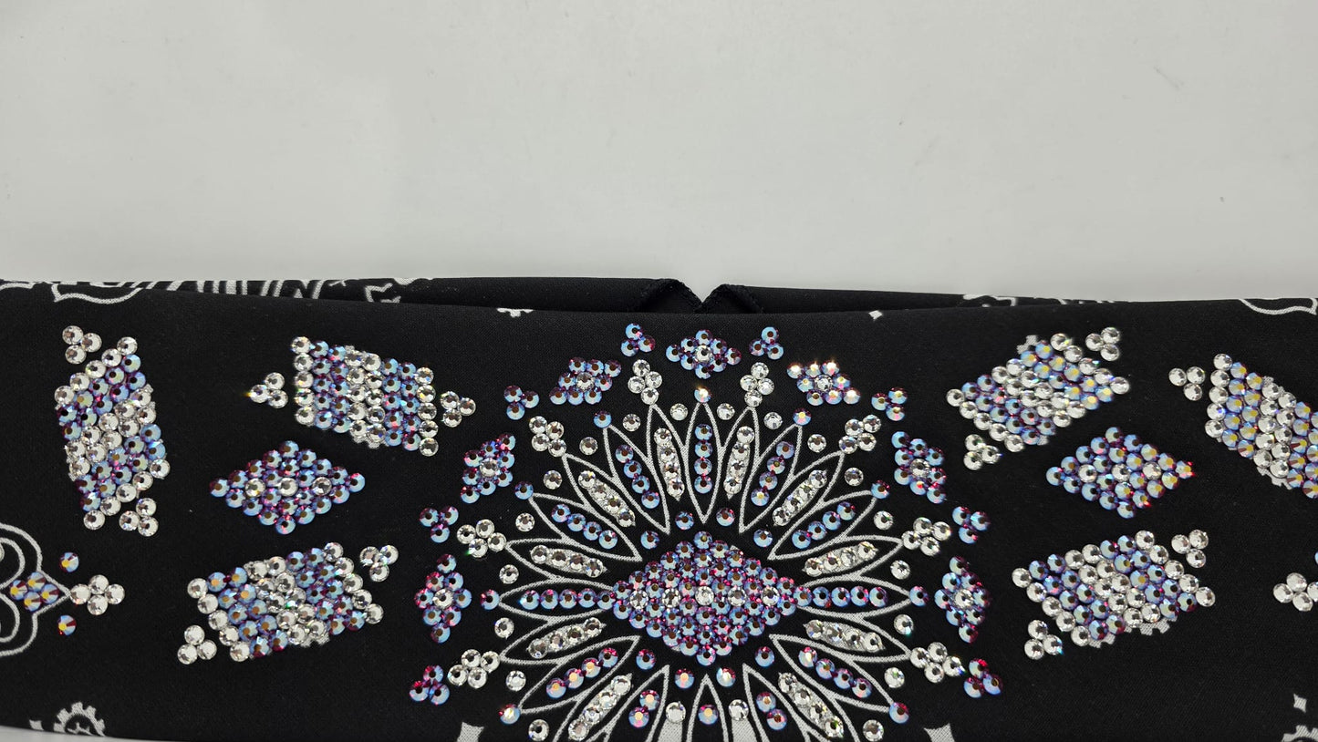 Super LeeAnnette Black Paisley Bandana with Red Shimmer and Diamond Clear Austrian Crystals (S480101)