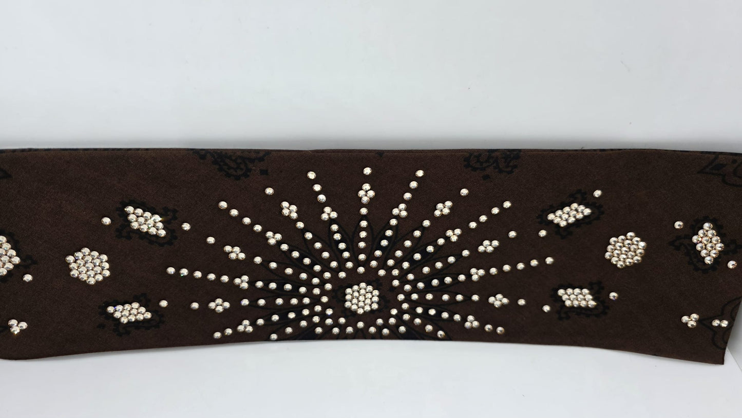 LeeAnnette Large Brown Paisley Bandana with Honey Austrian Crystals (sku40115)