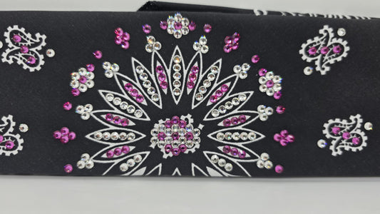 EXTRA BLING - Black Paisley Bandana with Bright Pink and Diamond Clear Austrian Crystals (sku6398)